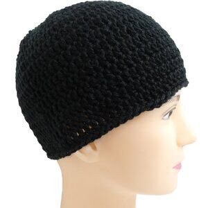 Black Skull Cap OS Beanie Soft Winter Hat Handmade Crochet Hand Knit 8" NWT